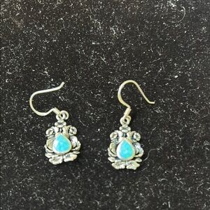 Blue and Silver Dainty Earrings with Floral Design